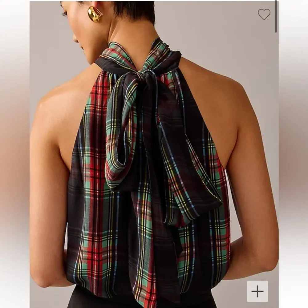 J. Crew tartan chiffon blend necktie Halter